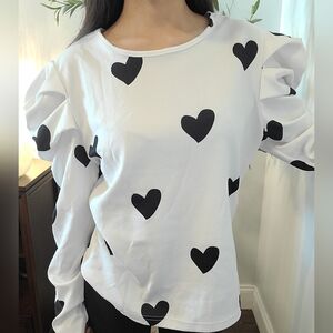 SHEIN Heart Patterned White and Black Girls Top
